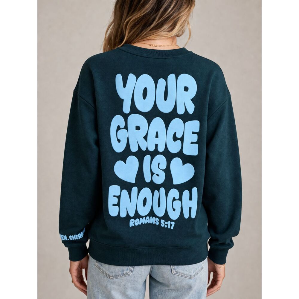 Revival Club Sweatshirt M Green Cross Christian Graphic Romans 5:17 NWOT